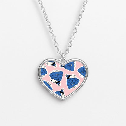 Cartoon Beagle Puffer Jacket Pattern Heart Necklace