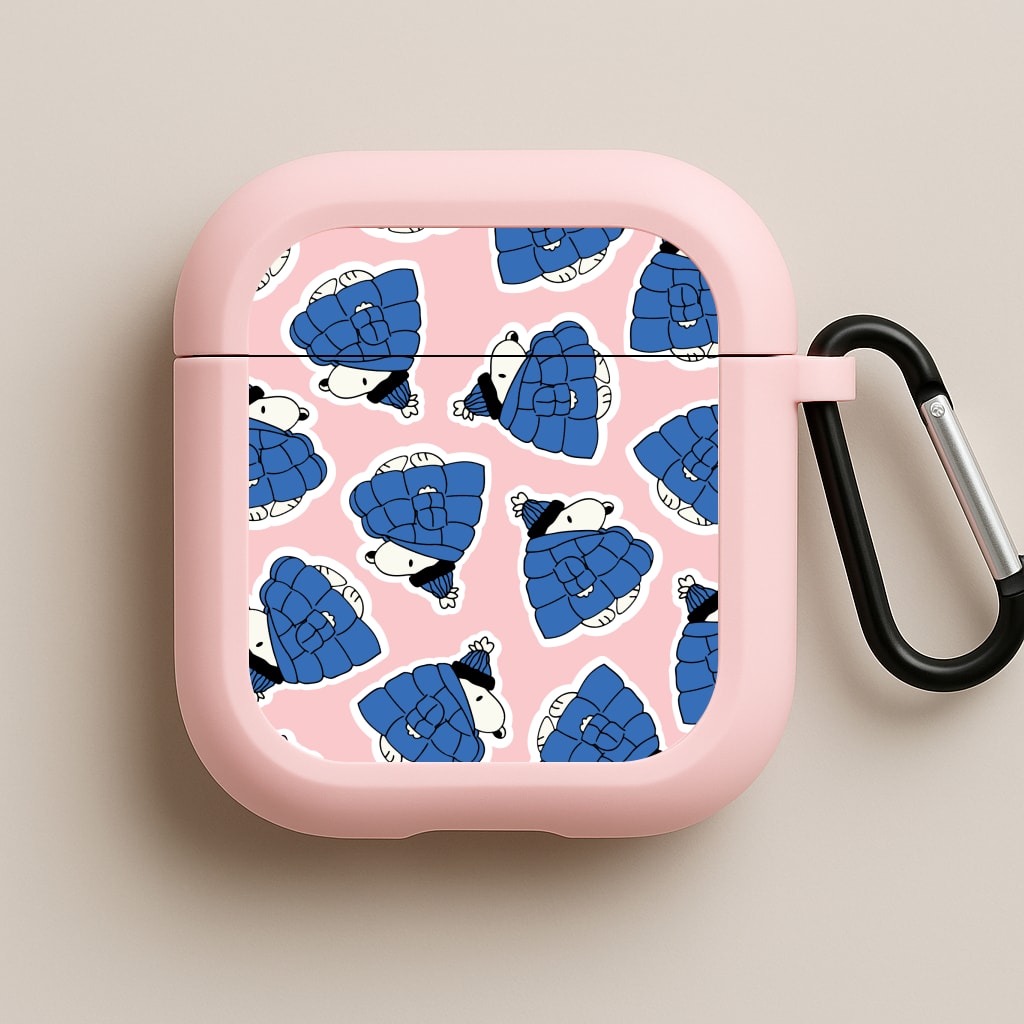 Cartoon Beagle Puffer Jacket Pattern Pink AirPods Case