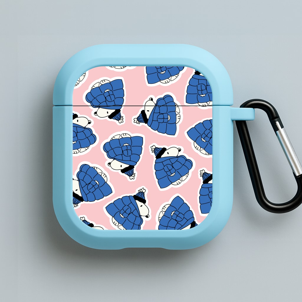 Cartoon Beagle Puffer Jacket Pattern Blue AirPods Case