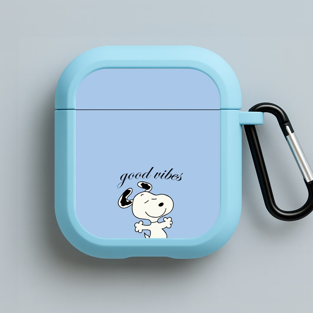 Good Vibes Cartoon Beagle Blue AirPods Case