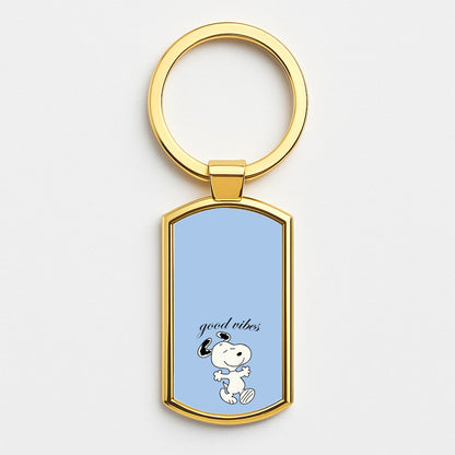 Good Vibes Cartoon Beagle Gold Keyring