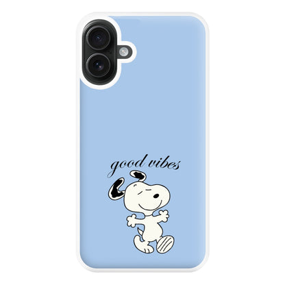 Good Vibes Cartoon Beagle Phone Case for iPhone 16 Plus