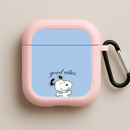 Good Vibes Cartoon Beagle Pink AirPods Case