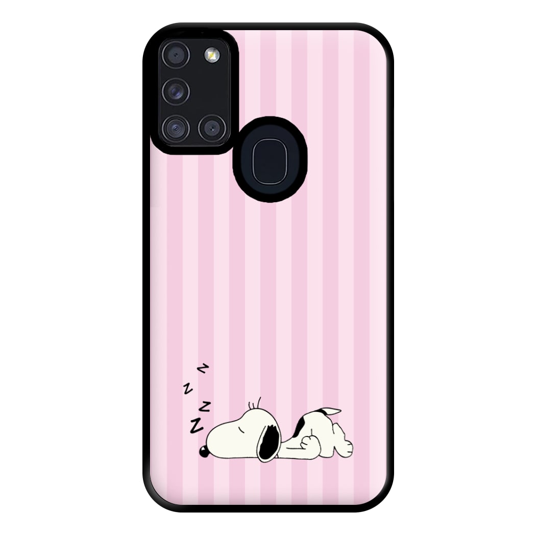 Pastel Stripes Cartoon Beagle Phone Case for Galaxy A21s