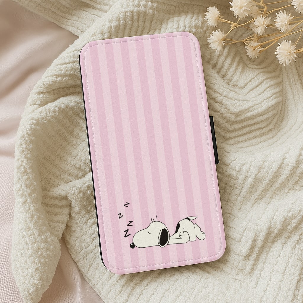 Pastel Stripes Cartoon Beagle Wallet Phone Case