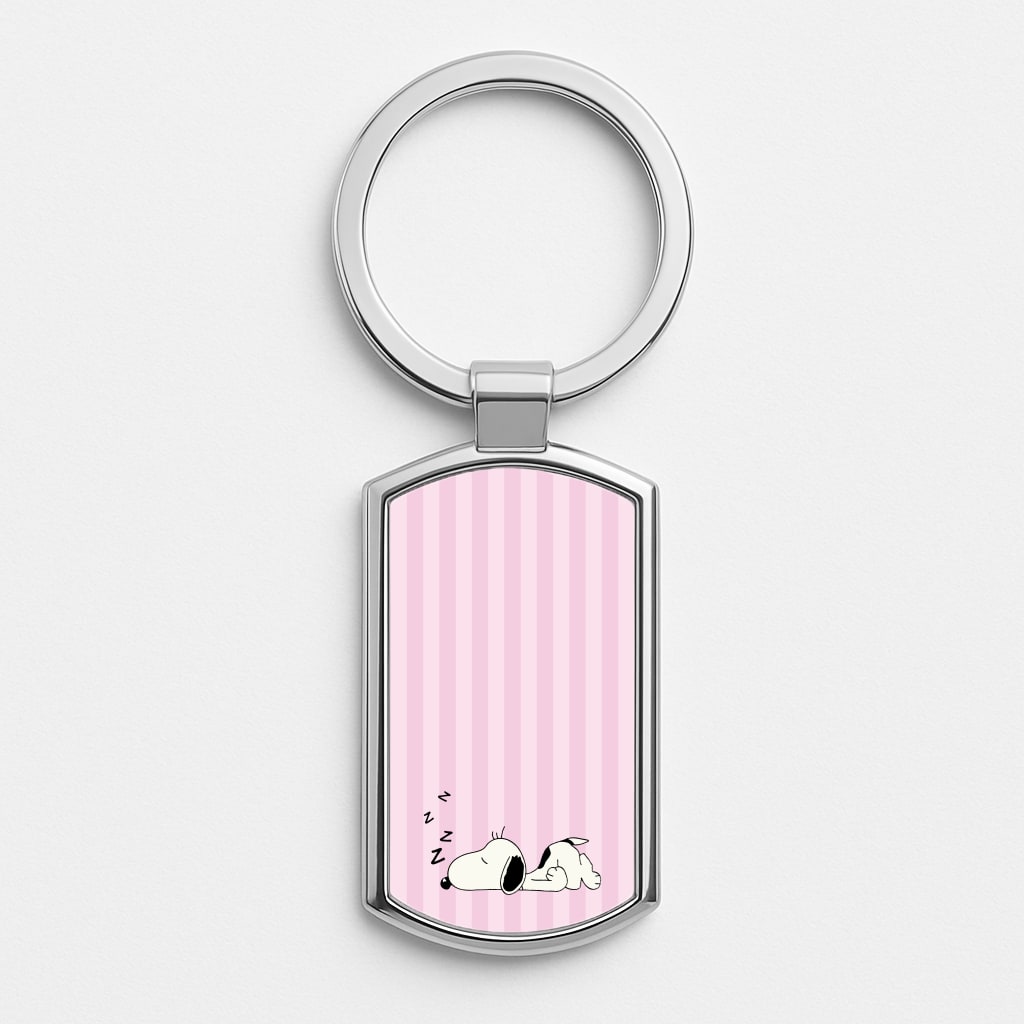 Pastel Stripes Cartoon Beagle Silver Keyring