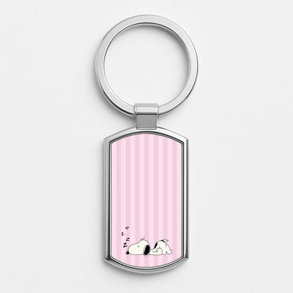 Pastel Stripes Cartoon Beagle Silver Keyring