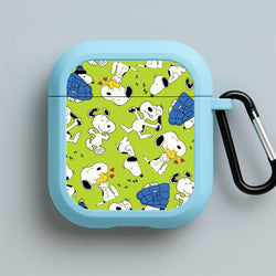 Lime Green Cartoon Beagle Pattern Blue AirPods Case