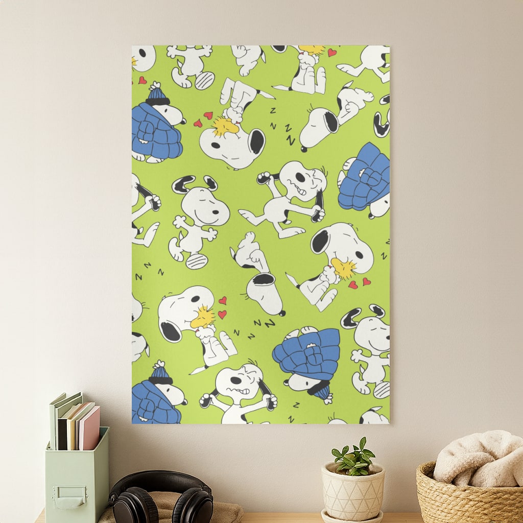 Lime Green Cartoon Beagle Pattern Poster