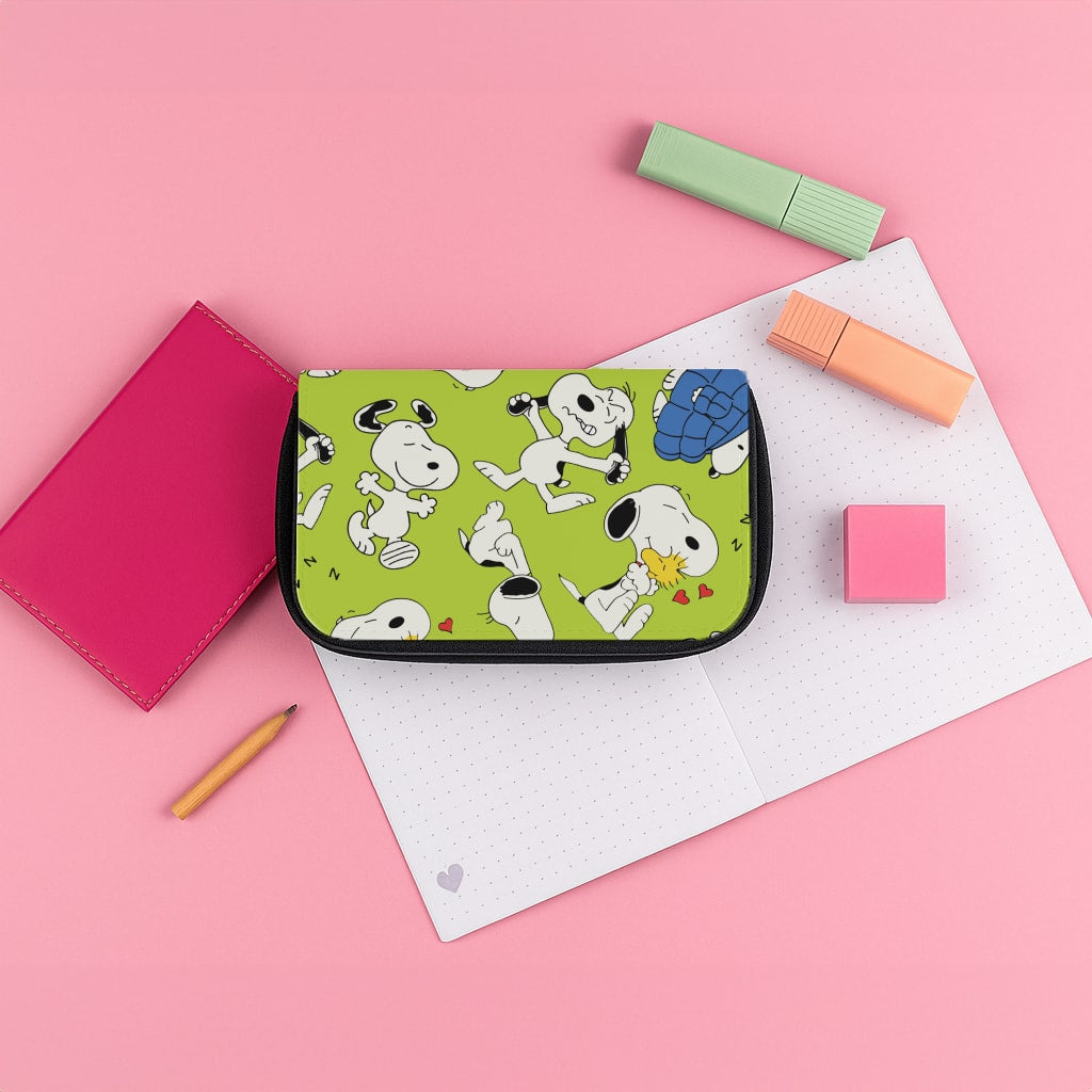 Lime Green Cartoon Beagle Pattern Pencil Case