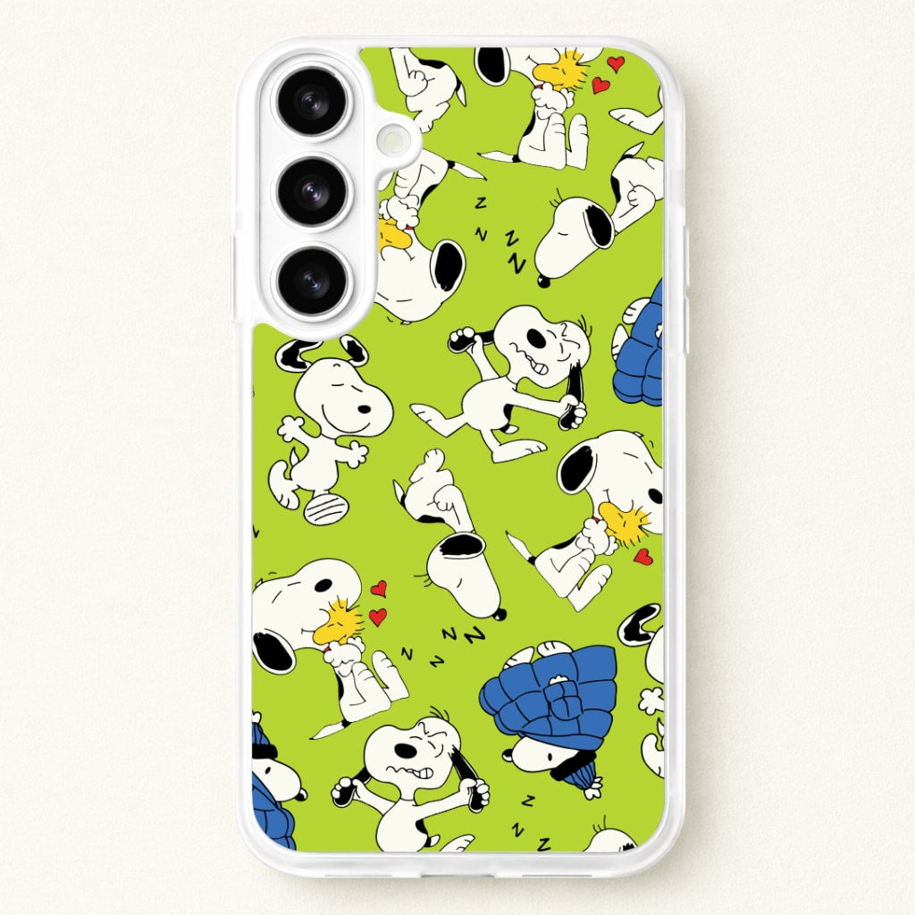 Lime Green Cartoon Beagle Pattern Phone Case for Galaxy S26 Plus