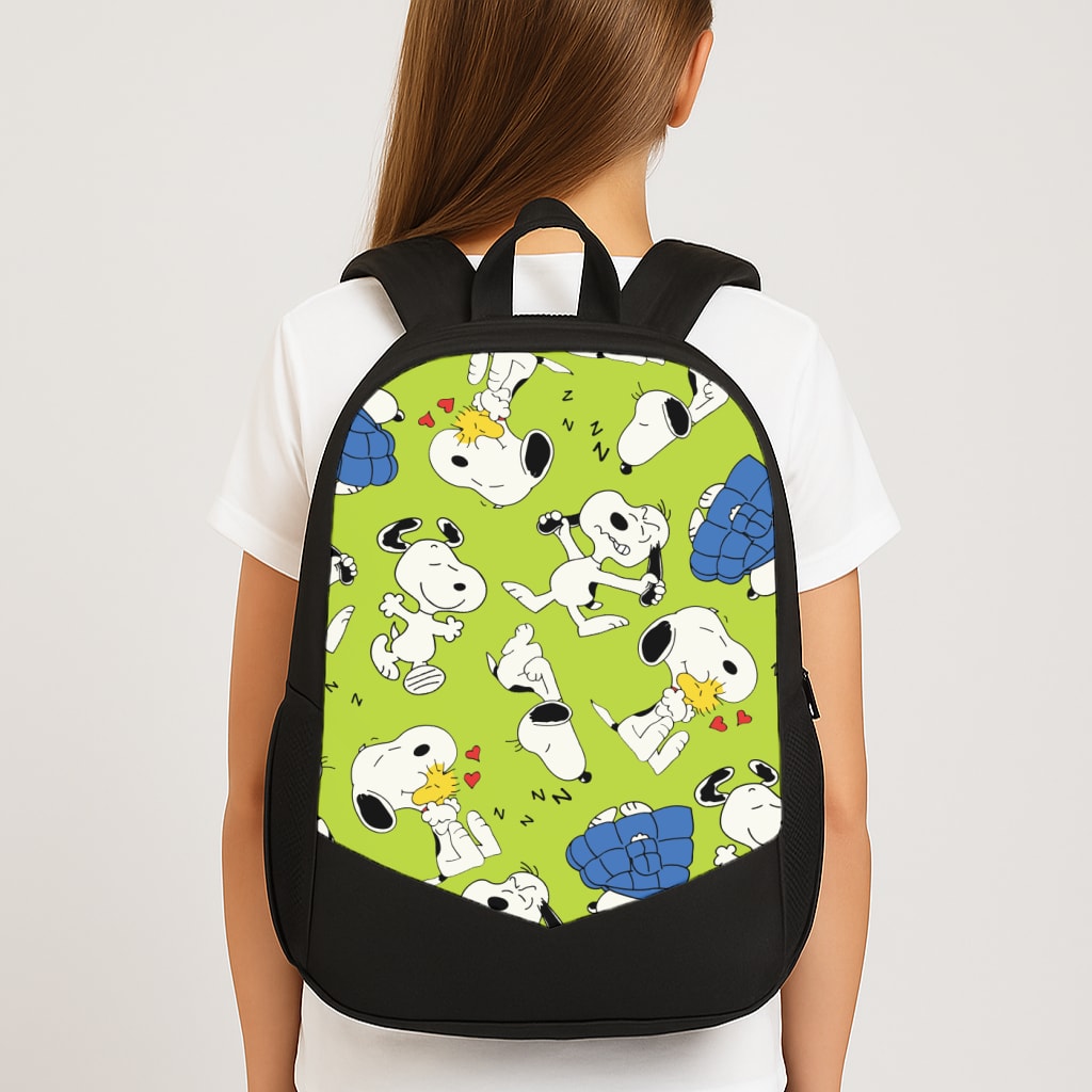 Lime Green Cartoon Beagle Pattern Large School Bag