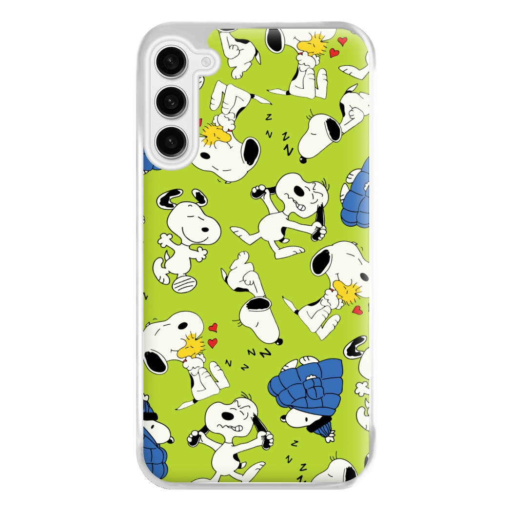 Lime Green Cartoon Beagle Pattern Phone Case for Galaxy S23FE