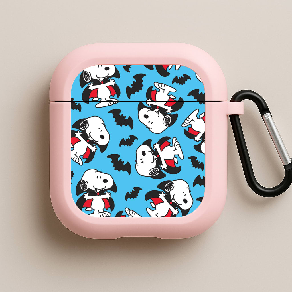 Cartoon Beagle Vampire And Bats Pattern Pink AirPods Case