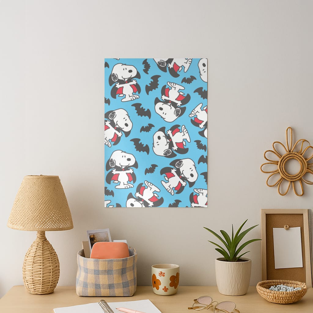 Cartoon Beagle Vampire And Bats Pattern Art Print
