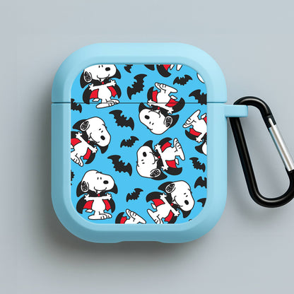 Cartoon Beagle Vampire And Bats Pattern Blue AirPods Case