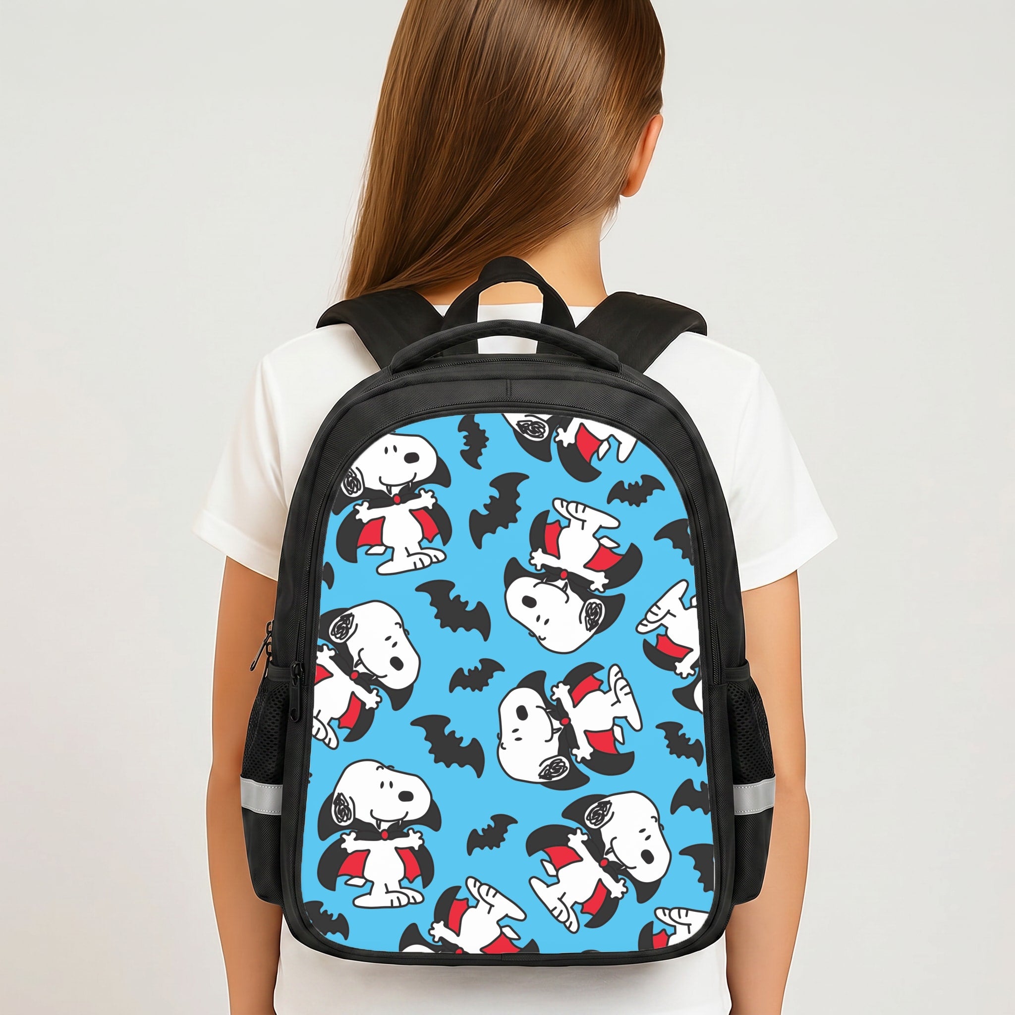 Cartoon Beagle Vampire And Bats Pattern Backpack