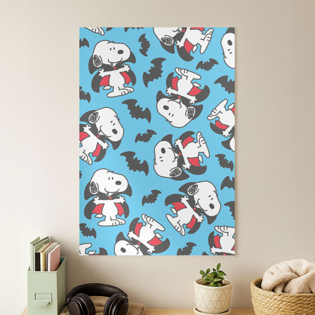 Cartoon Beagle Vampire And Bats Pattern Poster