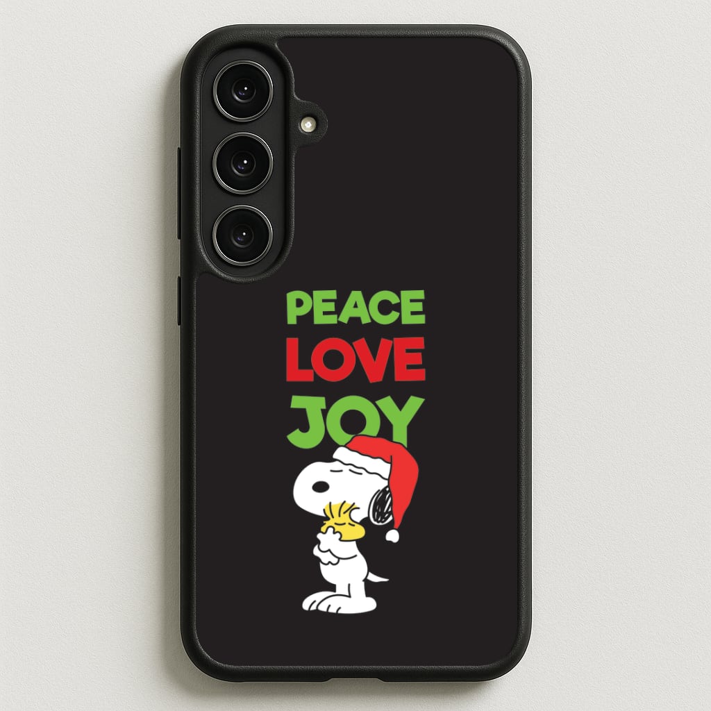 Peace, Love, Joy Christmas Cartoon Beagle Phone Case for Galaxy S25FE