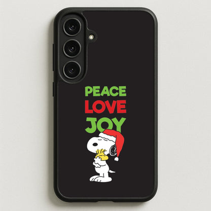 Peace, Love, Joy Christmas Cartoon Beagle Phone Case for Galaxy S25FE