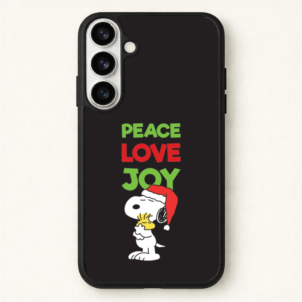Peace, Love, Joy Christmas Cartoon Beagle Phone Case for Galaxy S26 Plus