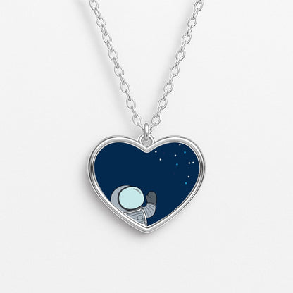 Astronaut Bobbling - Space Heart Necklace