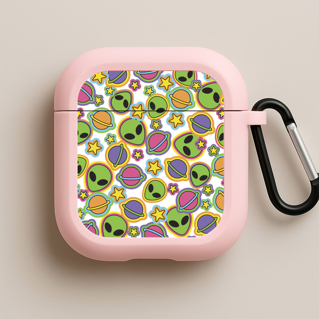 Colourful Aliens And Stars Pink AirPods Case
