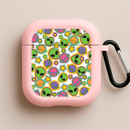 Colourful Aliens And Stars Pink AirPods Case