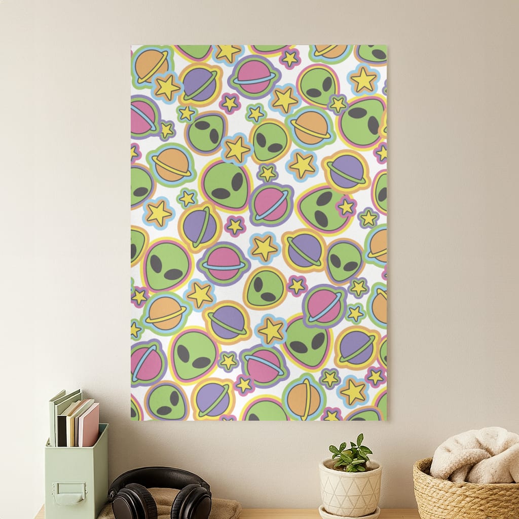 Colourful Aliens And Stars Poster