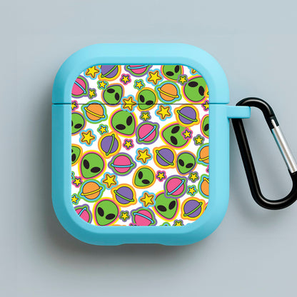 Colourful Aliens And Stars Blue AirPods Case