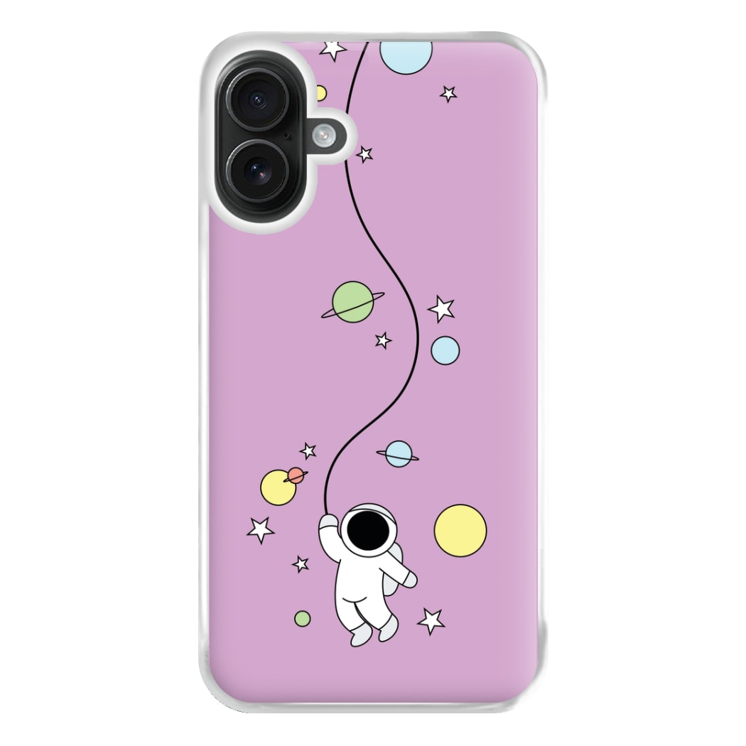 Cute Hanging Astronaut Phone Case for iPhone 16 Plus