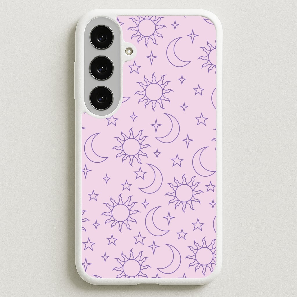 Sun, Moon And Stars Pattern Mauve Phone Case for Galaxy S25FE