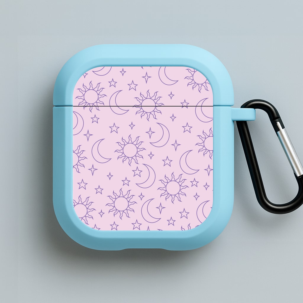 Sun, Moon And Stars Pattern Mauve Blue AirPods Case