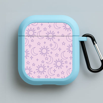 Sun, Moon And Stars Pattern Mauve Blue AirPods Case