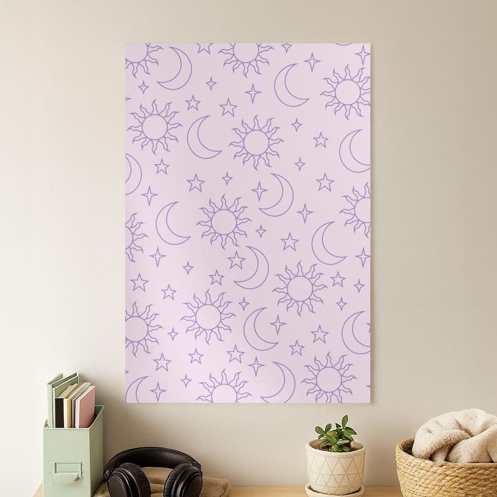 Sun, Moon And Stars Pattern Mauve Poster