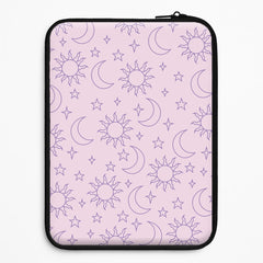Sun, Moon And Stars Pattern Mauve Laptop Sleeve