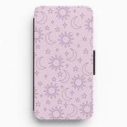 Sun, Moon And Stars Pattern Mauve Flip / Wallet Phone Case 1