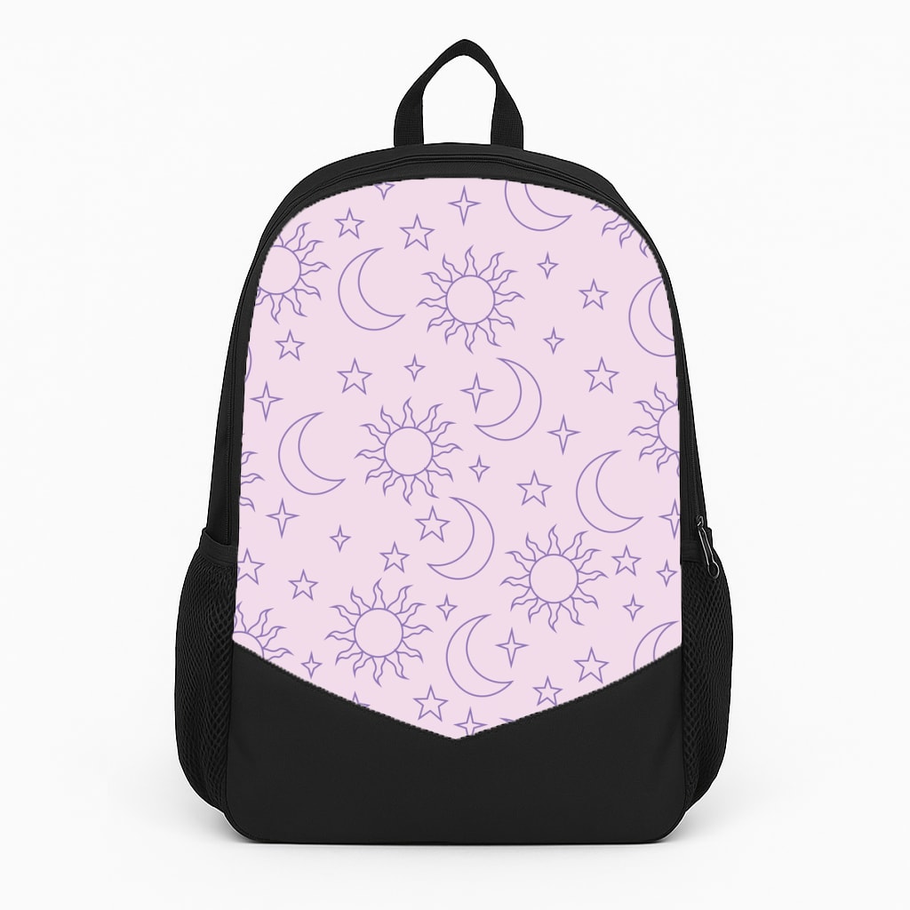 Sun, Moon And Stars Pattern Mauve Backpack