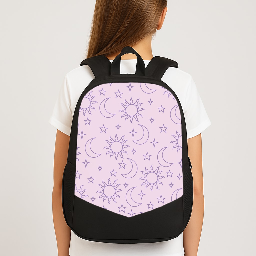 Sun, Moon And Stars Pattern Mauve Large School Bag