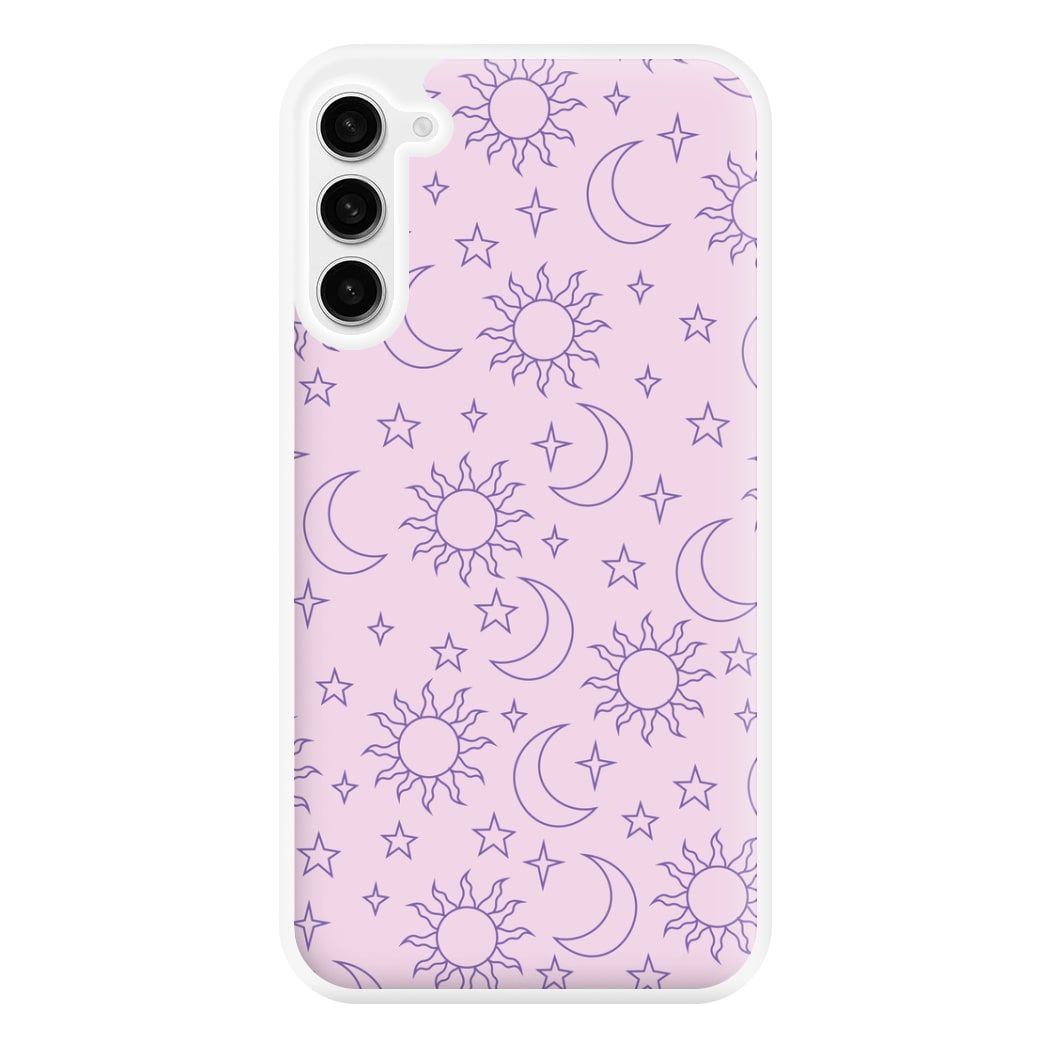 Sun, Moon And Stars Pattern Mauve Phone Case for Galaxy S23FE