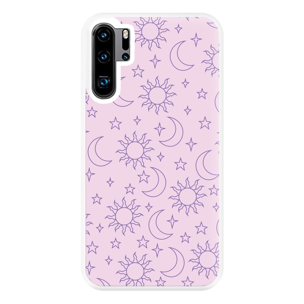 Sun, Moon And Stars Pattern Mauve Phone Case for Huawei P30 Pro