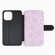 Sun, Moon And Stars Pattern Mauve Flip / Wallet Phone Case 2