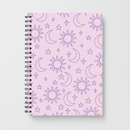Sun, Moon And Stars Pattern Mauve Notebook