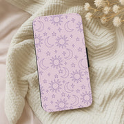 Sun, Moon And Stars Pattern Mauve Flip / Wallet Phone Case 5