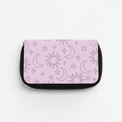 Sun, Moon And Stars Pattern Mauve Pencil Case