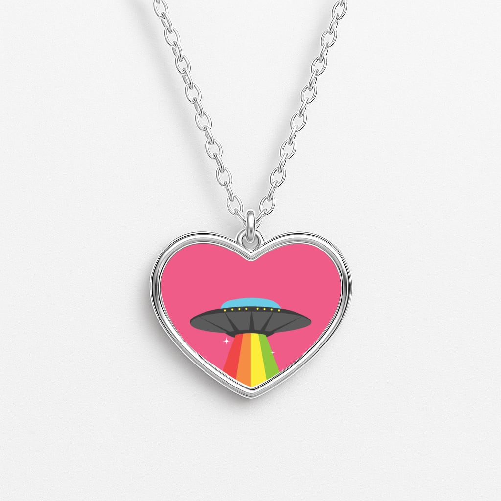 Rainbow Alien Spaceship Heart Necklace