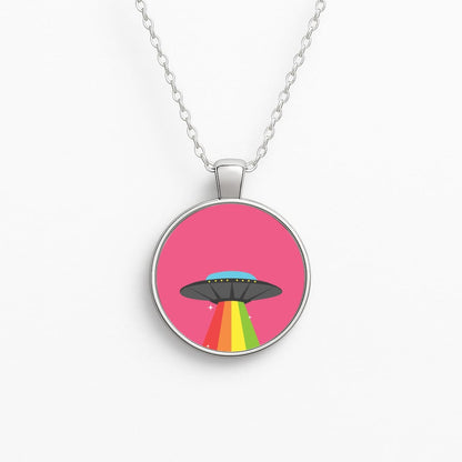 Rainbow Alien Spaceship Circle Necklace