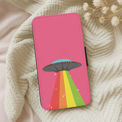 Rainbow Alien Spaceship Wallet Phone Case