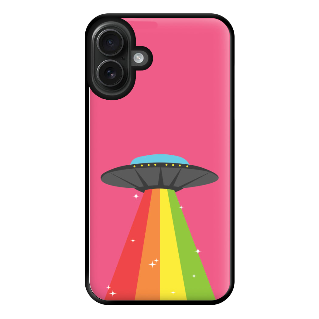Rainbow Alien Spaceship Phone Case for iPhone 16 Plus
