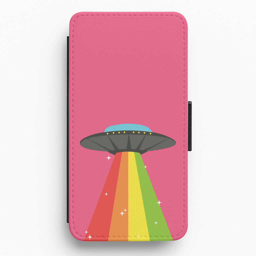 Rainbow Alien Spaceship Flip / Wallet Phone Case